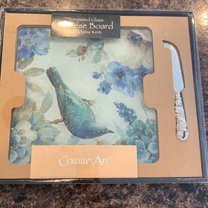 New Tempered Glass Cheese Board with Knife